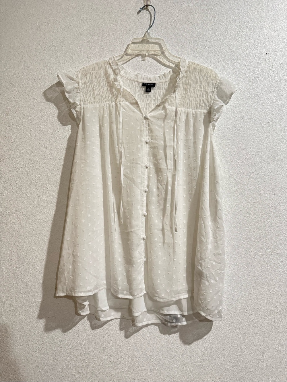 torrid White Swiss Dot Ruffle Cap Sleeve Tunic
